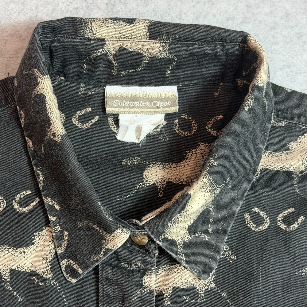 Vintage Coldwater Creek Womens L Black Horse Horseshoe Western Button Up Shirt - Picture 3 of 11